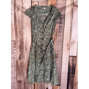 Peruvian Connection Pima Cotton Button Front Tie Waist Midi Floral Dress US 4